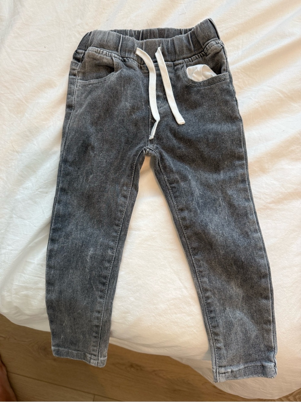 Little Bipsy Gray Elastic Waist Joggers with White Drawstring
